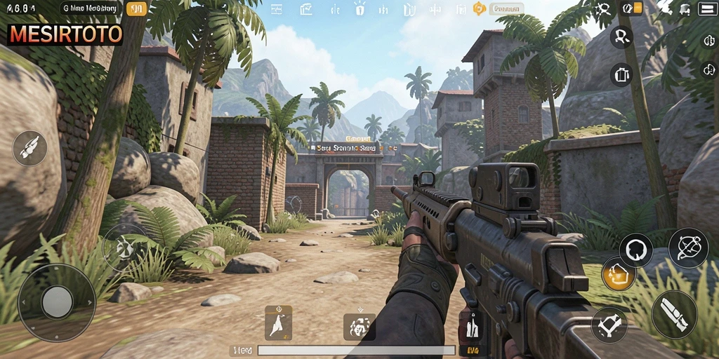 Screenshot gameplay <strong>MESIRTOTO</strong> menunjukkan pertempuran seru di peta yang menantang.