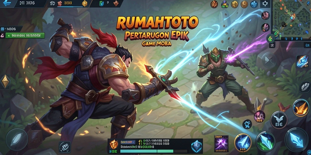 Tangkapan layar gameplay RUMAHTOTO menampilkan aksi seru dalam pertarungan tim.