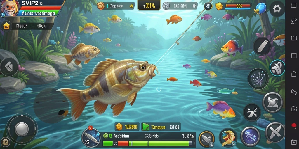 Tampilan gameplay SVIP2 dengan aksi memancing yang seru dan menantang.