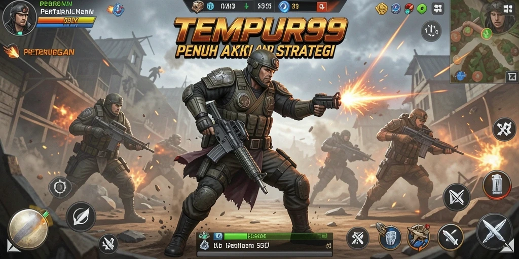Gameplay menegangkan dan penuh aksi di TEMPUR99 saat karakter bertarung.